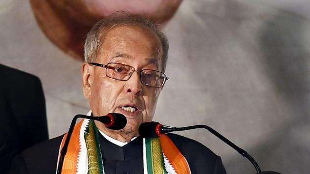 Former President Pranab Mukherjee addresses an event in Kolkata.(PTI FILE)