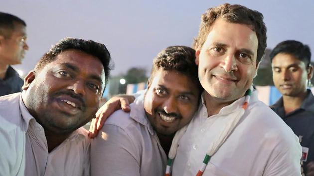 Congress President Rahul Gandhi meets supporters during his Jan Sampark Yatra in Shimoga, Karnataka on April 03, 2018. (AICC / PTI) Congress President Rahul Gandhi meets supporters during his Jan Sampark Yatra in Shimoga, Karnataka on April 03, 2018. (AICC / PTI)