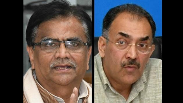 Om Prakash Dhankar (left) and Dr Abhilaksh Likhi.(HT Photo)