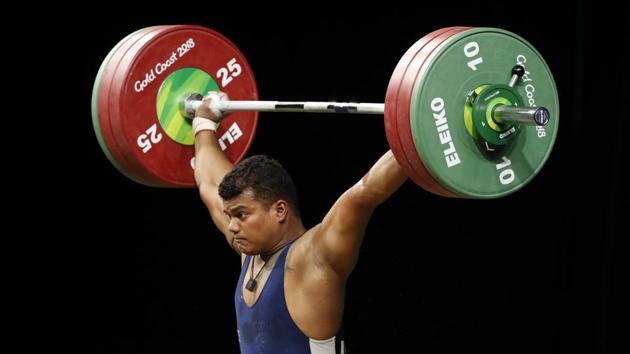 Ragala Venkat Rahul in action during the men’s 85kg weightlifting event at the 2018 Commonwealth Games in Gold Coast on Saturday.(REUTERS)