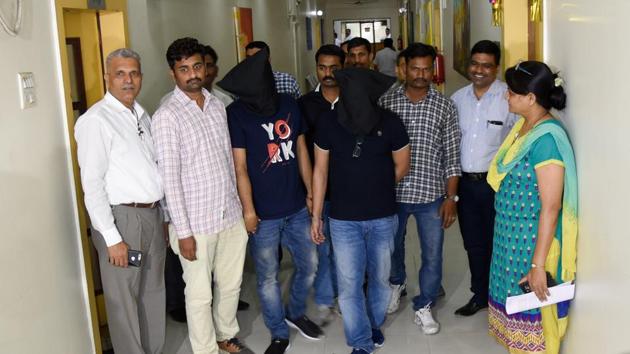 Economic Offences Wing (EOW) and Cyber Cell of the Pune police arrested the alleged cryptocurrency mastermind and director of firm Gain Bitcoin, Amit Bhardwaj, in connection with a multi-crore cryptocurrency scam reportedly worth over <span class='webrupee'>₹</span>2,000 crores. Bhardwaj was arrested by the Pune police from the Delhi airport after he returned to the national capital from another country on Wednesday.(Sanket Wankhade/HT PHOTO)