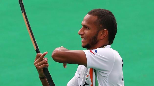 SV Sunil scored India’s fourth goal against Wales in Commonwealth Games 2018 on Sunday.(Getty Images)