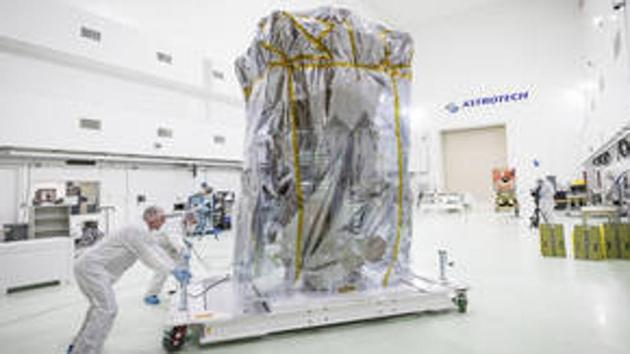 NASA’s Parker Solar Probe is wheeled into position in a clean room at Astrotech Space Operations. (Photo credit: nasa.gov) NASA’s Parker Solar Probe is wheeled into position in a clean room at Astrotech Space Operations. (Photo credit: nasa.gov)