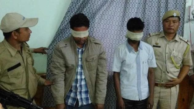 The arrested two Rohingya men in police custody.(HT Photo) The arrested two Rohingya men in police custody.(HT Photo)