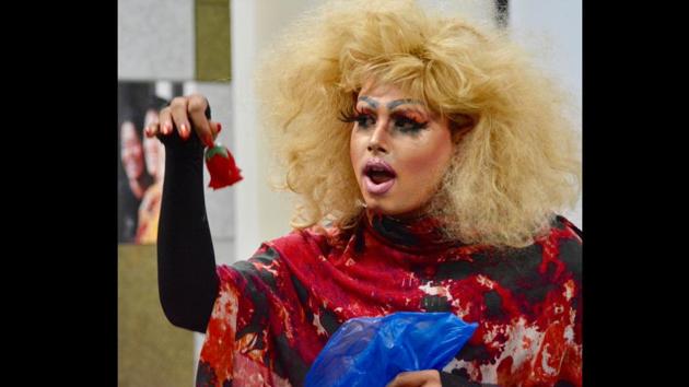 Environmental lawyer Ikshaku in the avatar of drag queen Kush. Hailing from Assam and now based in Delhi, Ikshaku “started off by simply donning the bedsheets and old clothes” of his mother and later lip-synched to songs. While Ishaku as a lawyer is gentle and quiet, his alter ego Kush or Kushboo is “fierce, liberated, fashionable, risque, avant garde, a singer, actress and ruler.” (Courtesy Sharif D Rangnekar)