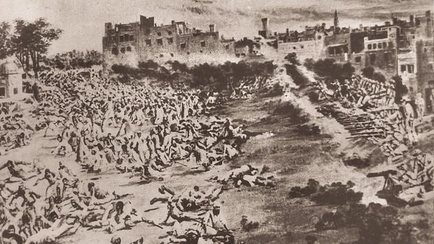A painting depicting the Jallianwala Bagh massacre on April 13, 1919.(HT Archives)