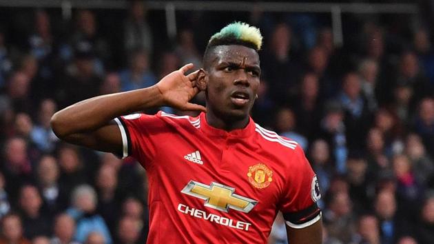 Manchester United's French midfielder Paul Pogba celebrates scoring his team's second goal during the Premier League clash against Manchester City.(AFP)