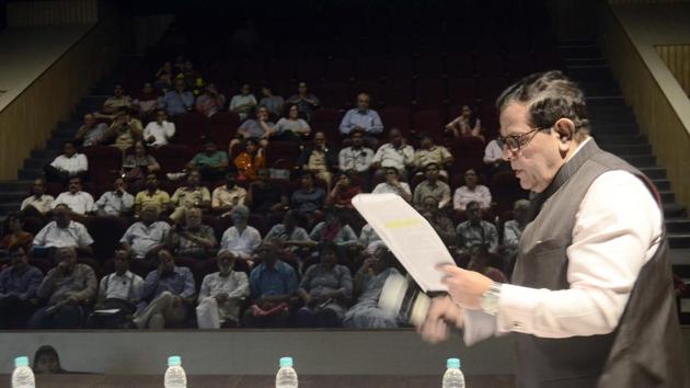 Swadheen Kshatriya at an interaction session organised by the National Society for Clean Cities on Saturday. (Ravindra Joshi/HT PHOTO) Swadheen Kshatriya at an interaction session organised by the National Society for Clean Cities on Saturday. (Ravindra Joshi/HT PHOTO)