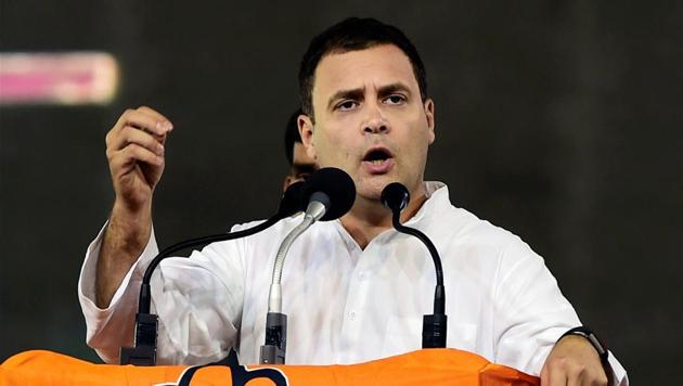 Congress president Rahul Gandhi speaks during a public rally in Bengaluru on Sunday. (PTI Photo) Congress president Rahul Gandhi speaks during a public rally in Bengaluru on Sunday. (PTI Photo)
