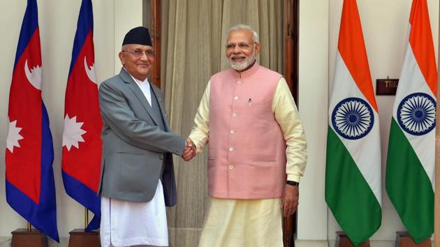 Prime Minister Narendra Modi with his Nepalese counterpart KP Oli at Hyderabad House, New Delhi, April 7, 2018 (PTI) Prime Minister Narendra Modi with his Nepalese counterpart KP Oli at Hyderabad House, New Delhi, April 7, 2018 (PTI)