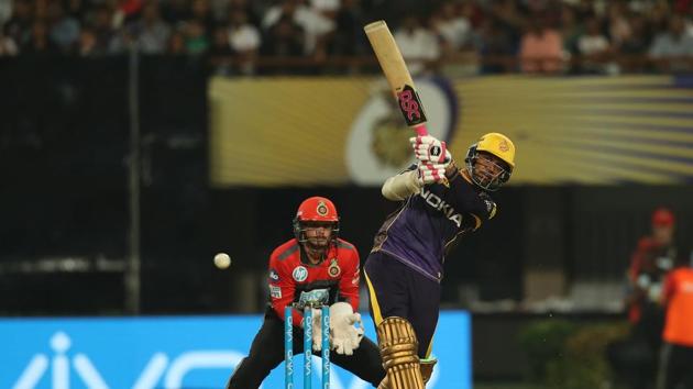 Sunil Narine launched into the RCB bowlers and notched up his fifty off just 17 balls to put KKR on course.  (BCCI) 