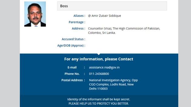 A document from the National Investigation Agency which accuses Pakistani diplomat Amir Zubair Siddiqui of conspiracy and terrorism.(NIA website screenshot) A document from the National Investigation Agency which accuses Pakistani diplomat Amir Zubair Siddiqui of conspiracy and terrorism.(NIA website screenshot)