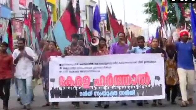 Members of Dalit community organisations stage protest in Thiruvananthapuram on Monday over the alleged dilution of the SC/ST Act .(ANI Twitter)