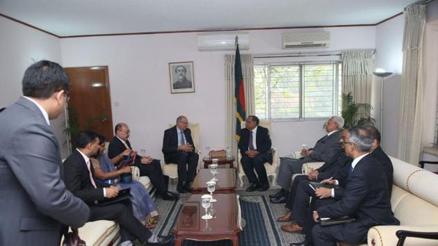 Foreign secretary Vijay Gokhale with Bangladesh foreign minister Abul Hassan Mahmud Ali.(Picture courtesy: Twitter/MEA)