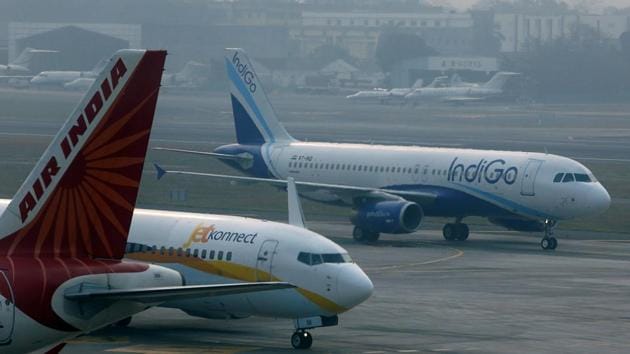 An IndiGo Airlines Airbust A320 aircraft near an Air India Airbus A321 aircraft at Mumbai's Chhatrapathi Shivaji International Airport.(Reuters File Photo) An IndiGo Airlines Airbust A320 aircraft near an Air India Airbus A321 aircraft at Mumbai's Chhatrapathi Shivaji International Airport.(Reuters File Photo)