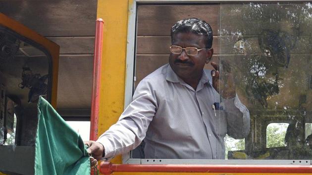 Maikam Anthony, the train’s driver says the upgrades have also made his job easier. Where he relied on the porters to apply brakes earlier, the controls now rest with him in the engine compartment itself, an improvement in the efficiency and safety of the train ride. (Pratham Gokhale / HT Photo) 