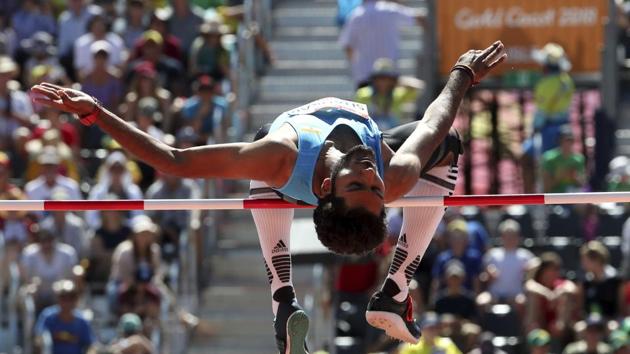 Tejaswin Shankar of India competes in the men's high jump heats of the 2018 Commonwealth Games (CWG 2018) at the Carrara Stadium in Gold Coast, Australia, on Monday.(AP)