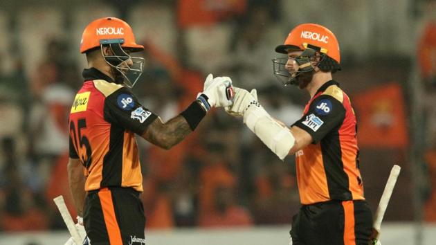 Shikhar Dhawan’s brilliant, unbeaten 77 and his 120-run stand with Kane Williamson helped Sunrisers Hyderabad beat Rajasthan Royals by nine wickets in the 2018 Indian Premier League clash at the Uppal stadium. (BCCI)
