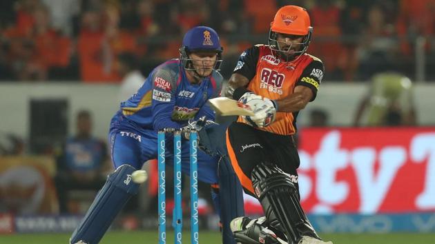 Shikhar Dhawan blasted his 29th IPL fifty as Sunrisers Hyderabad crushed Rajasthan Royals by nine wickets. Get highlights of Sunrisers Hyderabad vs Rajasthan Royals here.(BCCI)