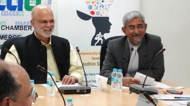 (From left) MCCIA president Pramod Chaudhar and MCCIA director general Anant Sardeshmukh at the event.(HT PHOTO)