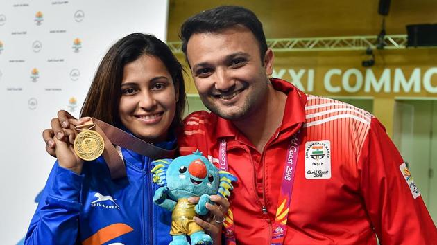 India’s Heena Sidhu won gold in the women’s 25m Pistol event at the 2018 Commonwealth Games (CWG) on Tuesday.(PTI)