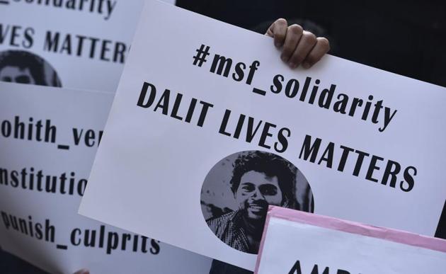 Members of various student organisations express solidarity with the Dalit Student Rohith Vemula. Unless Dalits move away from the personality of victimhood and assert a responsive strategy, their life will be doomed to failure and untimely death.(Hindustan Times)