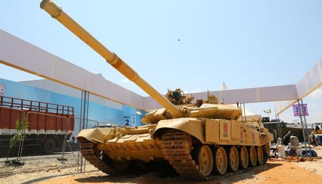 Defence equipment being readied for the DefExpo exhibition. The NDA government is trying to project the 10th edition of the event as the first serious attempt to transform India into a hub of military manufacturing. (Twitter/@SpokespersonMoD) Defence equipment being readied for the DefExpo exhibition. The NDA government is trying to project the 10th edition of the event as the first serious attempt to transform India into a hub of military manufacturing. (Twitter/@SpokespersonMoD)