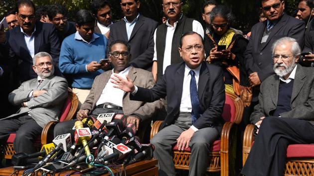 The Supreme Court on Wednesday refused to lay down guidelines on setting up benches and allocation of work to judges in the apex and high courts, saying the Chief Justice of India is the “first among equals.” Justice Chelameswar (2nd R), the senior-most judge after the CJI, had on January 12 held a press conference with justices Gogoi, M B Lokur and Kurian Joseph raising questions on “selective” case allocation. (Arvind Yadav / HT File) The Supreme Court on Wednesday refused to lay down guidelines on setting up benches and allocation of work to judges in the apex and high courts, saying the Chief Justice of India is the “first among equals.” Justice Chelameswar (2nd R), the senior-most judge after the CJI, had on January 12 held a press conference with justices Gogoi, M B Lokur and Kurian Joseph raising questions on “selective” case allocation. (Arvind Yadav / HT File)