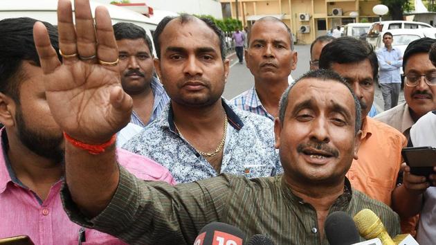 BJP MLA from Unnao Kuldip Singh Sengar speaks to the media outside chief minister's office in Lucknow on Monday. (PTI Photo) BJP MLA from Unnao Kuldip Singh Sengar speaks to the media outside chief minister's office in Lucknow on Monday. (PTI Photo)