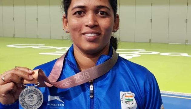 With the silver in the women’s 50m rifle prone event at the 2018 Commonwealth Games in Gold Coast, Tejaswini Sawant now has a total of six CWG medals across three editions (Melbourne 2006, Delhi 2010 and Gold Coast 2018).(HT Photo)