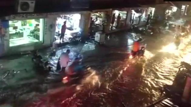 Water logging after heavy rain in Rajasthan’s Dholpur Wednesday evening.(ANI Twitter) Water logging after heavy rain in Rajasthan’s Dholpur Wednesday evening.(ANI Twitter)