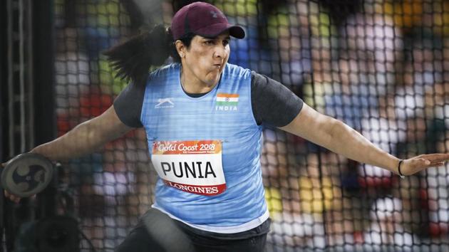 India's Seema Punia competes in the athletics women's discus throw final during the 2018 Gold Coast Commonwealth Games. (AFP) India's Seema Punia competes in the athletics women's discus throw final during the 2018 Gold Coast Commonwealth Games. (AFP)