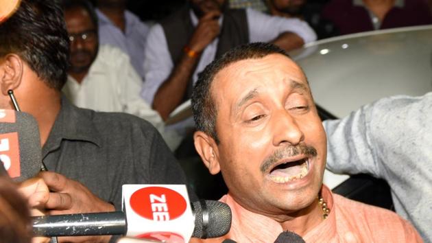 Uttar Pradesh BJP legislator Kuldeep Singh Sengar made a midnight visit to the Lucknow police as pressure mounted for his arrest over allegations that he raped a teenager last year and that his brother fatally assaulted the girl’s father to force the family into dropping the case. (Subhankar Chakraborty / HT Photo) Uttar Pradesh BJP legislator Kuldeep Singh Sengar made a midnight visit to the Lucknow police as pressure mounted for his arrest over allegations that he raped a teenager last year and that his brother fatally assaulted the girl’s father to force the family into dropping the case. (Subhankar Chakraborty / HT Photo)