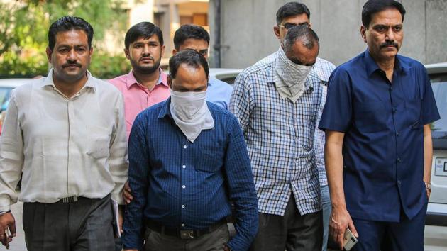 Delhi Police crime branch arrested two accused involved in CBSE Class 10 maths paper leak in New Delhi on Thursday.(PTI)