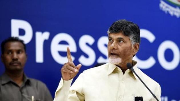 Chief Minister of Andhra Pradesh N. Chandrababu Naidu during his press conference in New Delhi, India, on Wednesday, April 4, 2018.(Arvind Yadav/HT File Photo)