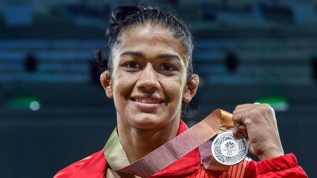 Indian wrestler Babita Kumari took silver in the women’s 53 kg category after losing 2-5 to Canada’s Diana Weicker. (PTI) Indian wrestler Babita Kumari took silver in the women’s 53 kg category after losing 2-5 to Canada’s Diana Weicker. (PTI)