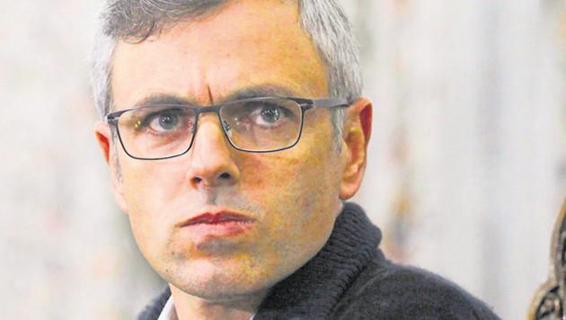 Former Jammu and Kashmir chief minister Omar Abdullah looks on during a press conference in Srinagar.(Waseem Andrabi/HT File Photo)