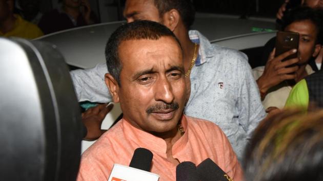 BJP MLA Kuldeep Singh Sengar outside the office of the Senior Superintendent of Police in Lucknow, on Wednesday.(Subhankar Chakraborty/HT Photo)