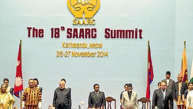 Prime Minister Narendra Modi and other leaders at the 18th Saarc summit in Kathmandu in November 2014.(HT File)