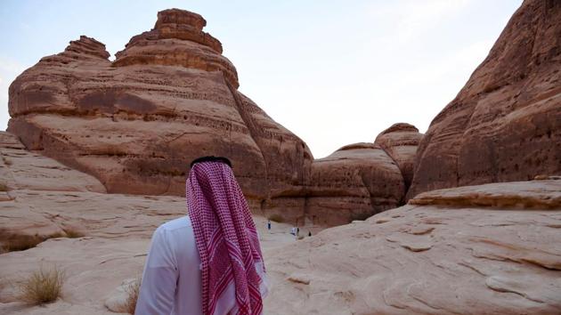 Tourism is one of the centrepieces of preparing the biggest Arab economy for the post-oil era. But the project is also about reviving the glory of Saudi Arabia’s ancient past. There is currently scant information in Saudi history textbooks about Al-Ula. “This is about national pride in our own past,” Anazi said. (Fayez Nureldine / AFP) Tourism is one of the centrepieces of preparing the biggest Arab economy for the post-oil era. But the project is also about reviving the glory of Saudi Arabia’s ancient past. There is currently scant information in Saudi history textbooks about Al-Ula. “This is about national pride in our own past,” Anazi said. (Fayez Nureldine / AFP)