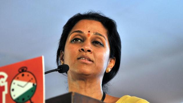 Supriya Sule during NCP’s Halla Bol rally at Waraje in Pune asked party workers to work hard to see Ajit Pawar as the next chief minister of Maharashtra apart from hitting out at the chief minister for controversial textbook content. (HT PHOTO) Supriya Sule during NCP’s Halla Bol rally at Waraje in Pune asked party workers to work hard to see Ajit Pawar as the next chief minister of Maharashtra apart from hitting out at the chief minister for controversial textbook content. (HT PHOTO)