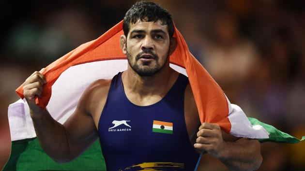 Sushil Kumar defended his crown in the men’s 74 kg category as he overpowered Johannes Botha of South Africa by technical superiority in the 2018 Commonwealth Games final. (AFP)
