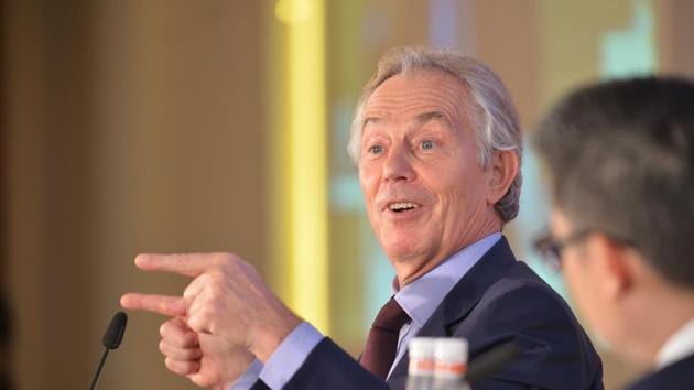 Tony Blair at the Mint Asia-Hindustan Times Leadership Summit in Singapore.(HT Photo)