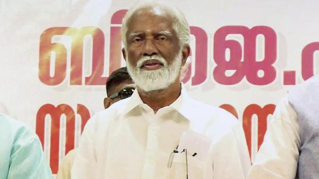 BJP’s Kerala unit president Kummanam Rajasekharan (pictured) alleged that law and order situation in the state is deteriorating.(PTI/File Photo)