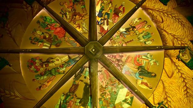 At the ‘Panj Pani’ or boat Building, a colourful depiction of the lifestyle of Punjab. (Ravi Kumar/HT) At the ‘Panj Pani’ or boat Building, a colourful depiction of the lifestyle of Punjab. (Ravi Kumar/HT)