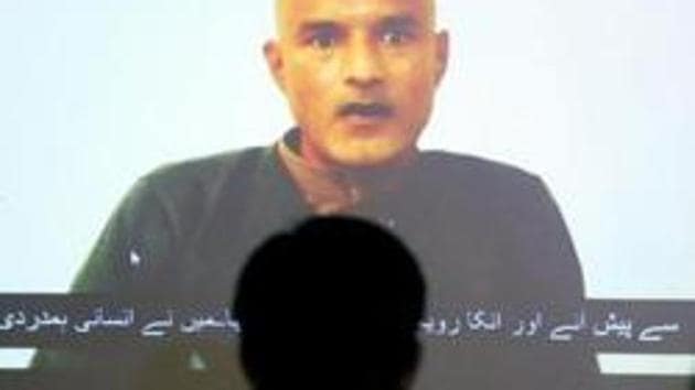 Former Indian Navy officer Kulbhushan Sudhir Jadhav is seen on a screen during a news conference at the Ministry of Foreign Affairs in Islamabad, Pakistan. (Reuters File Photo)