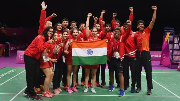 India badminton players hold tricolour as they celebrate India's win in mixed-team badminton event final at Commonwealth Games 2018 in Gold Coast, on April 09, 2018. (Manvender Vashist / PTI) India badminton players hold tricolour as they celebrate India's win in mixed-team badminton event final at Commonwealth Games 2018 in Gold Coast, on April 09, 2018. (Manvender Vashist / PTI)