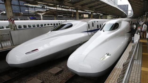 A 2014 file photo of the Shinkansen high-speed train in Tokyo. India and Japan signed a deal for a high-speed train to link Mumbai with Ahmadabad and will cut travel time from eight hours to two.(AP)