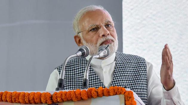 Prime Minister Narendra Modi speaks during the inaugural of the Dr Ambedkar National Memorial at 26 Alipur Road in New Delhi on Friday.(PTI Photo)