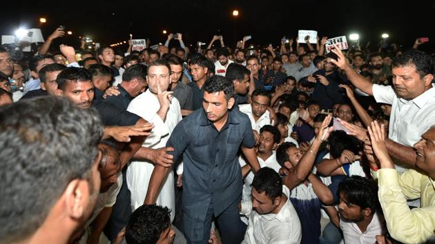 Congress president Rahul Gandhi takes part in a candle light vigil at India Gate to protest against the growing incidents of violence against the children and women, in New Delhi on Thursday. (PTI) Congress president Rahul Gandhi takes part in a candle light vigil at India Gate to protest against the growing incidents of violence against the children and women, in New Delhi on Thursday. (PTI)